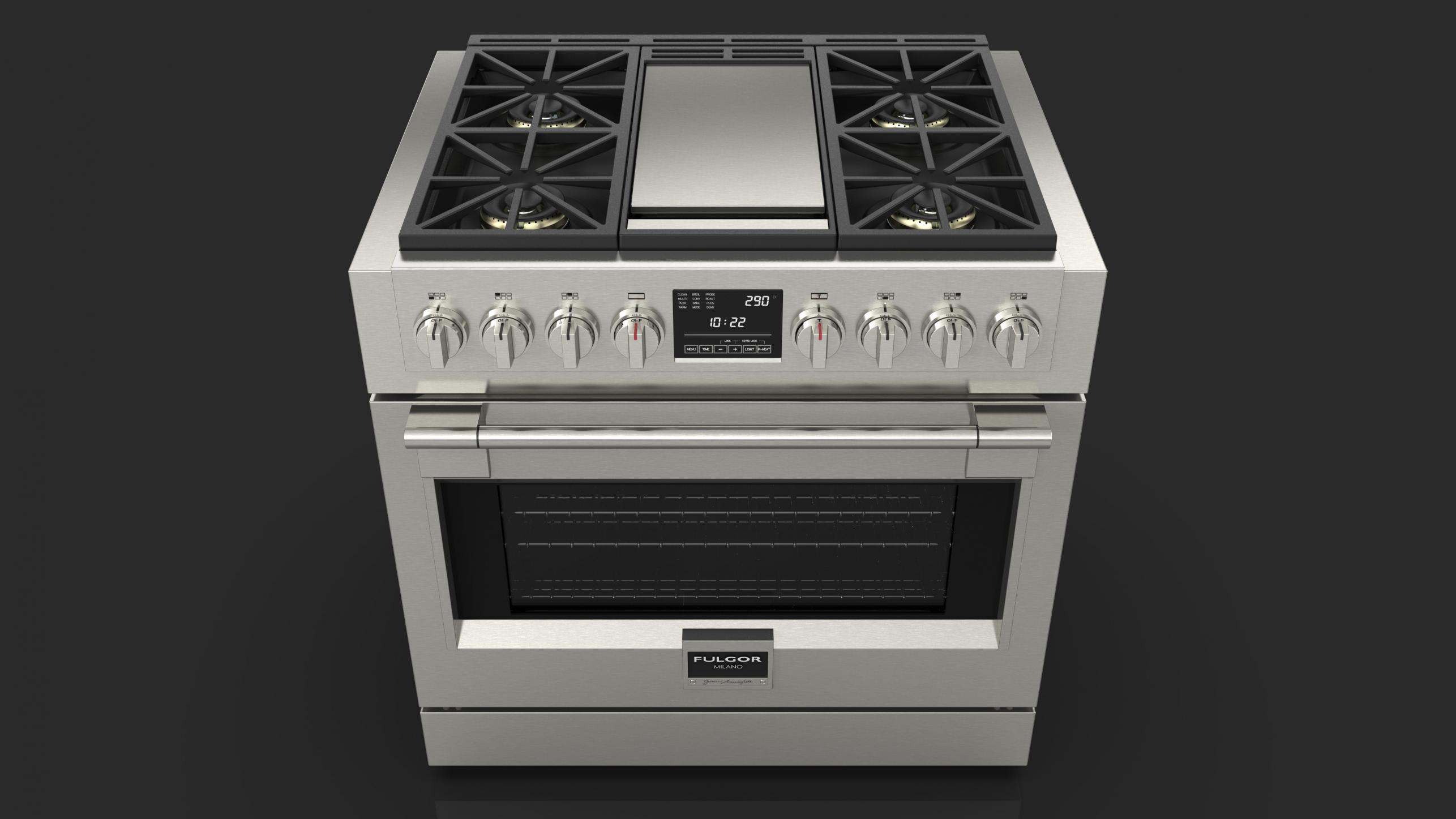 SOFIA 36” PRO DUAL FUEL RANGE WITH GRIDDLE Fulgor Milano